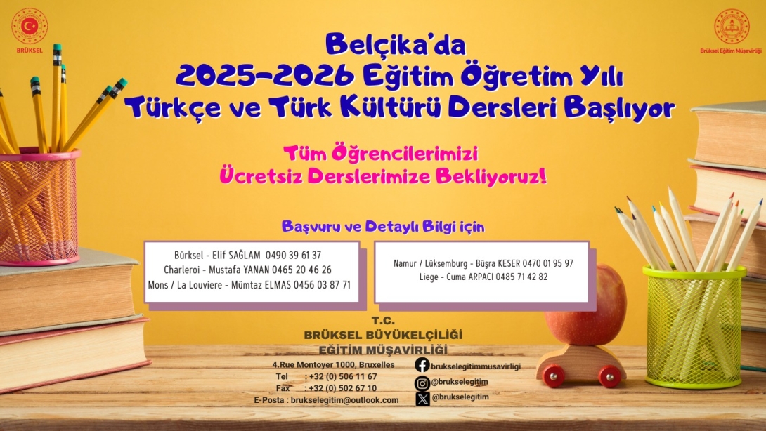 2025-2026 Eğitim Öğretim Yılı Belçika'da Türkçe ve Türk Kültürü Dersleri